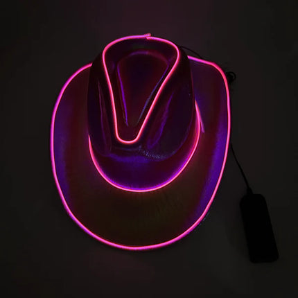 Pink EL WIRE Light Up Iridescent Space Cowboy Hats - Pack of 4 | PartyGlowz