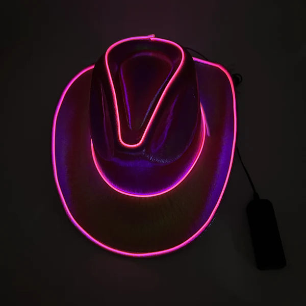 Pink EL WIRE Light Up Iridescent Space Cowboy Hat - Pack of 96 Hats