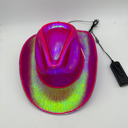 EL WIRE Light Up Iridescent Space Pink Cowboy Hat | PartyGlowz