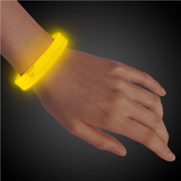 9 Inch Yellow Triple Wide Glow Bracelets - 25 Per Pack