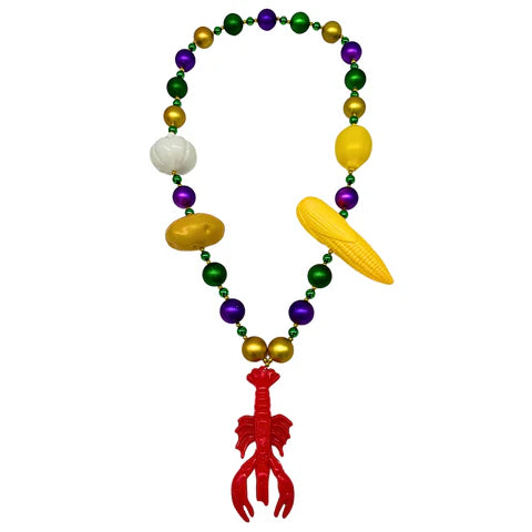 58 Inches 30mm Purple, Green & Gold Bead Crawfish Boil Necklace
