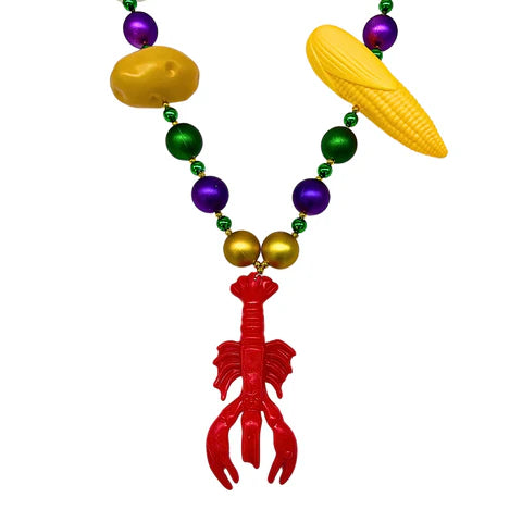 58 30mm Purple, Green & Gold Beaded Crawfish Boil Necklace