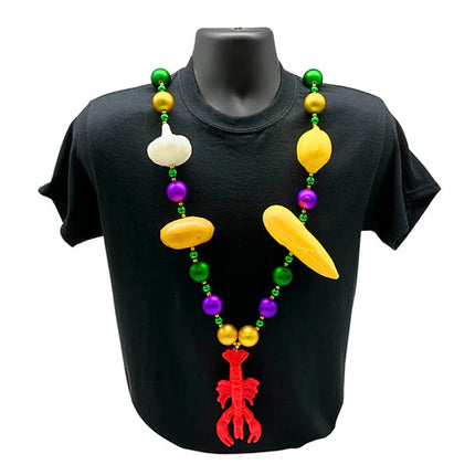 58 Inches 30mm Purple, Green & Gold Beads Crawfish Boil Necklace