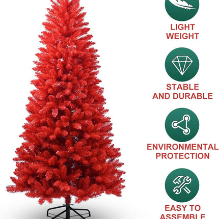5ft Artificial Red Christmas Tree With Metal Foldable Stand