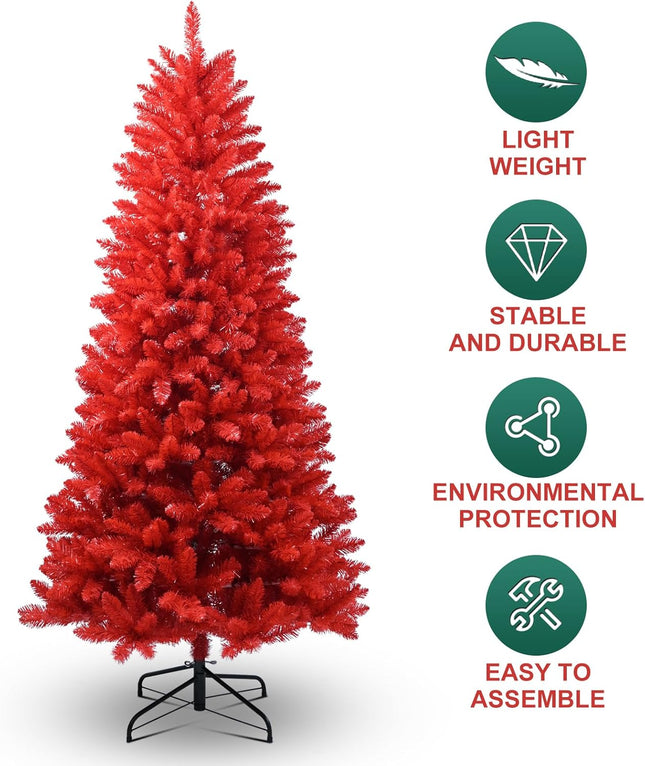 5ft Artificial Red Christmas Tree With Metal Foldable Stand