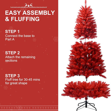 5ft Artificial Red Christmas Tree With Metal Foldable Stand