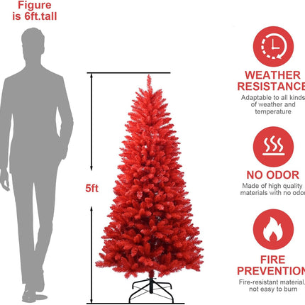 5ft Artificial Red Christmas Tree With Metal Foldable Stand
