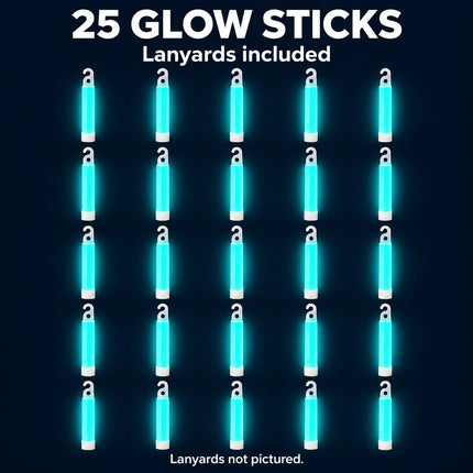 25 aqua glow sticks with lanyards included; lanyards not pictured.