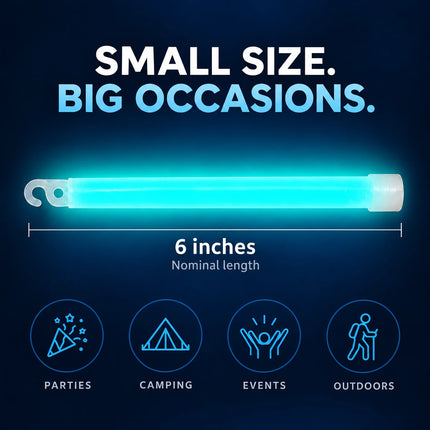 Aqua glow stick with its nominal 6-inch length.