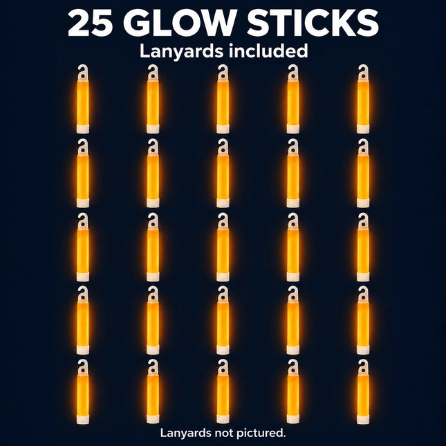25 orange glow sticks with lanyards included; lanyards not pictured.