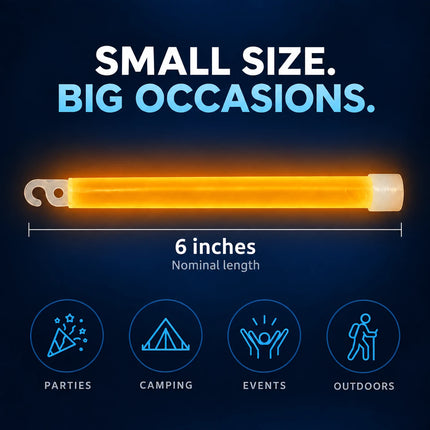 Orange glow stick with its nominal 6-inch length.