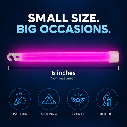 Pink glow stick with its nominal 6-inch length.