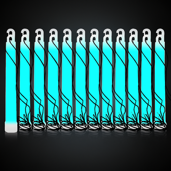 6 Inch Premium Aqua Glow Sticks With Lanyards - Pack of 12