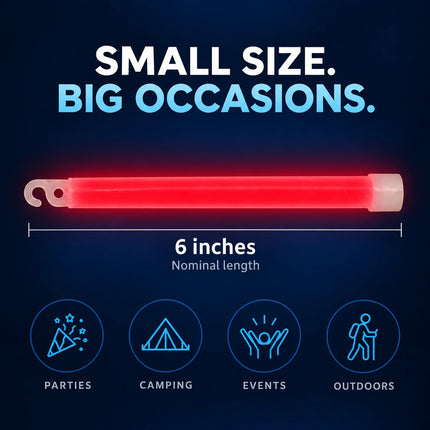 Red glow stick with its nominal 6-inch length.