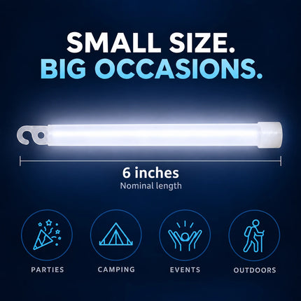White glow stick with its nominal 6-inch length.
