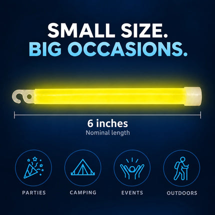Yellow glow stick with its nominal 6-inch length.