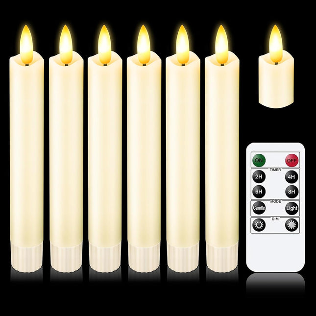 Real Wax Short LED Flameless Taper Candles with Remote - 6 Per Pack