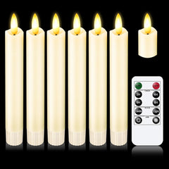 Real Wax Short LED Flameless Taper Candles with Remote - 6 Per Pack