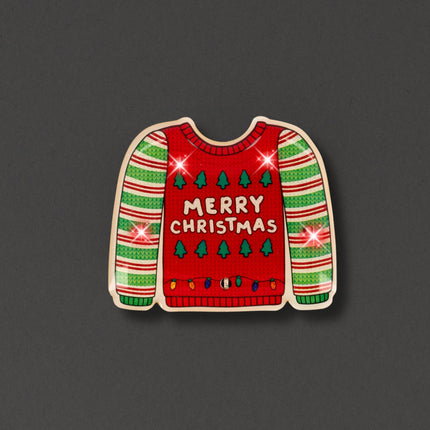Light Up Christmas Sweater Stripes Body Light Pin - 1.62" x 1.94"