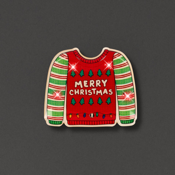 Light Up Christmas Sweater Stripes Body Light Pin