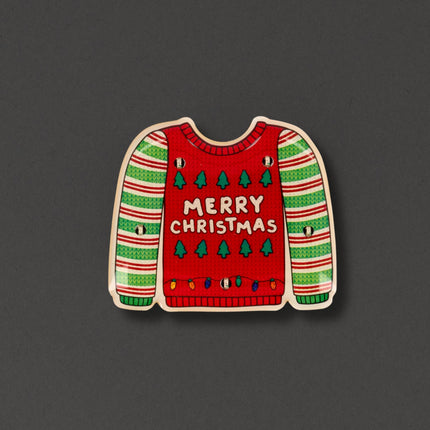 Light Up Christmas Sweater Stripes Body Light Pin - 1.62" x 1.94"