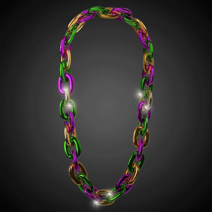 LED Light Up Flashing Mardi Gras Chain Link Necklace