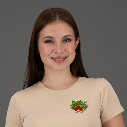 Merry Christmas Holly Flashing Blinky Body Light Lapel Pins - 6 Per Pack