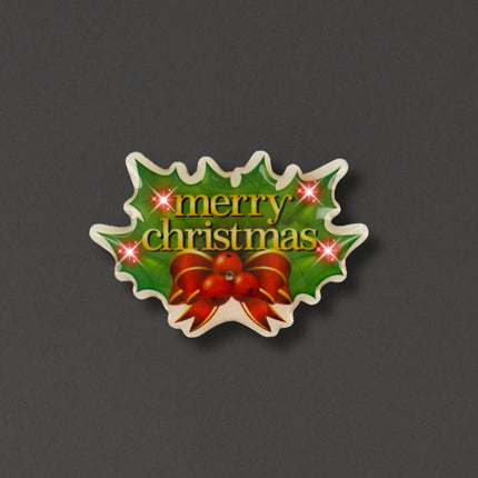 Merry Christmas Holly Flashing Blinky Body Light Lapel Pins - 6 Per Pack