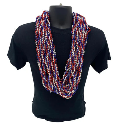 6mm Red, Blue & Pearl White Braided Bead 42 Inches Necklaces