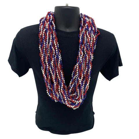 6mm Red, Blue & Pearl White Braided Bead 42 Inches Necklaces