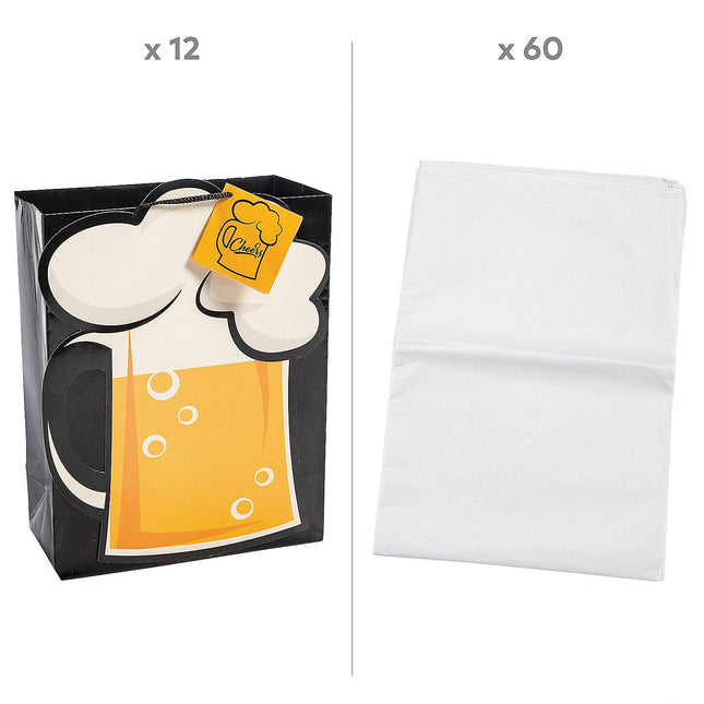 7 1/4" x 9" Medium Beer Mug Paper Gift Bags & Tissue Paper Kit - 72 Pieces Per Pack
