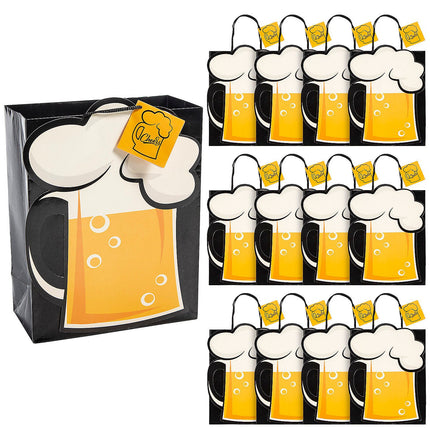7 1/4" x 9" Medium Beer Mug Paper Gift Bags With Tag - 12 Per Pack