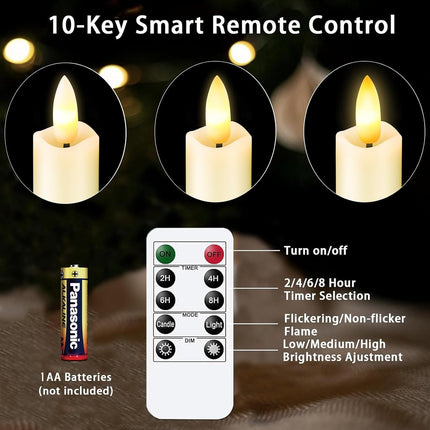 Real Wax Short LED Flameless Taper Candles with Remote - 6 Per Pack