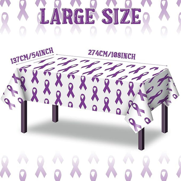 Purple Awareness Ribbon Plastic Tablecloth - 3 Per Pack