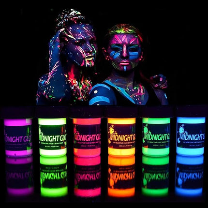 Midnight Glo Face & Body Paint Set - 6 Bottles 0.75 oz. Each
