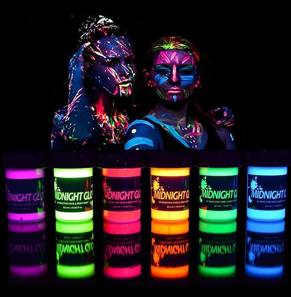 Midnight Glo Face & Body Paint Set - 6 Bottles 0.75 oz. Each