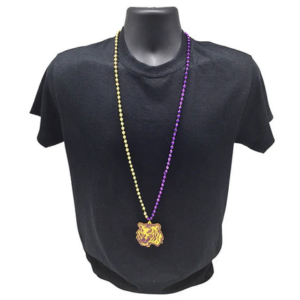 7mm Purple & Gold Tiger Medallion 34 Inches Necklaces