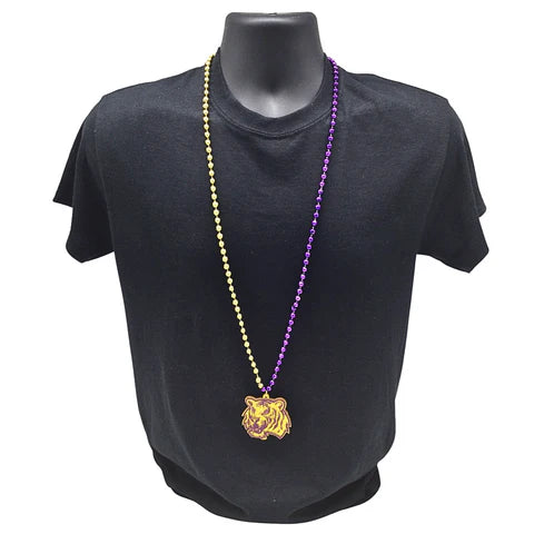 7mm Purple & Gold Tiger Medallion 34 Inches Necklaces