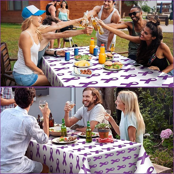 Purple Awareness Ribbon Plastic Tablecloth - 3 Per Pack