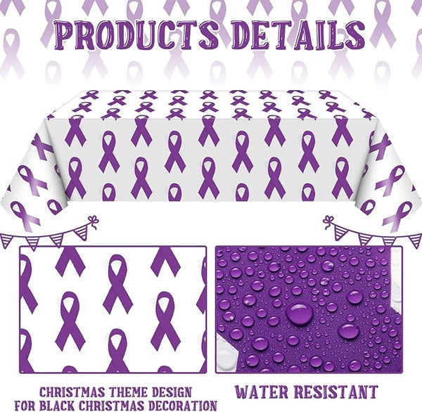 Purple Awareness Ribbon Plastic Tablecloth - 3 Per Pack