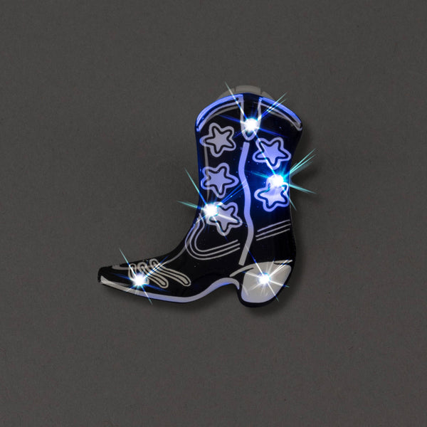 LED Black Cowboy Boot Flashing Body Light Lapel Pins