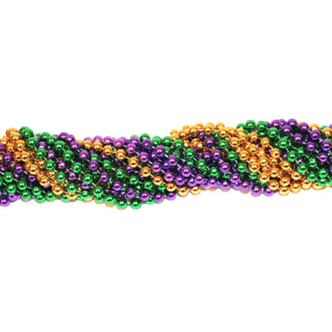8mm Round Metallic Purple, Gold & Green Mardi Gras Beads 48 Inches Necklaces