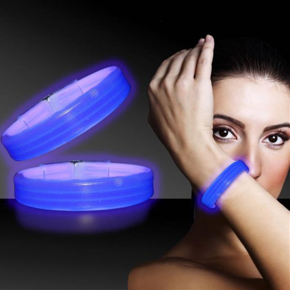 9 Inch Blue Triple Wide Glow Bracelets