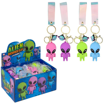 Alien Charm Wristlet Backpack Keyring - Pack of 24 Assorted Keychains