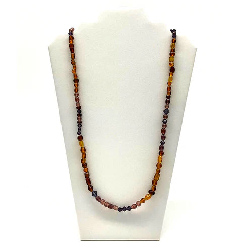 Amber & Purple Glass Bead 27 Inches Necklaces
