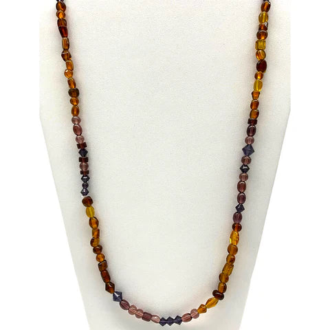 Amber & Purple Glass Beaded 27 Inches Necklaces