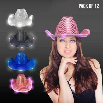 Light up cowboy hat in pink, black, blue and white color