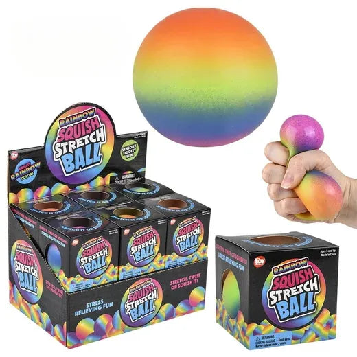 2.5" Squish And Stretch Rainbow Gummi Ball - Pack of 12