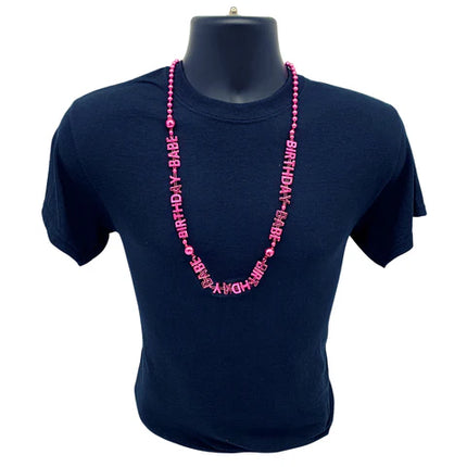 Birthday Babe Bead 36 Inches Necklace - Metallic Light Pink