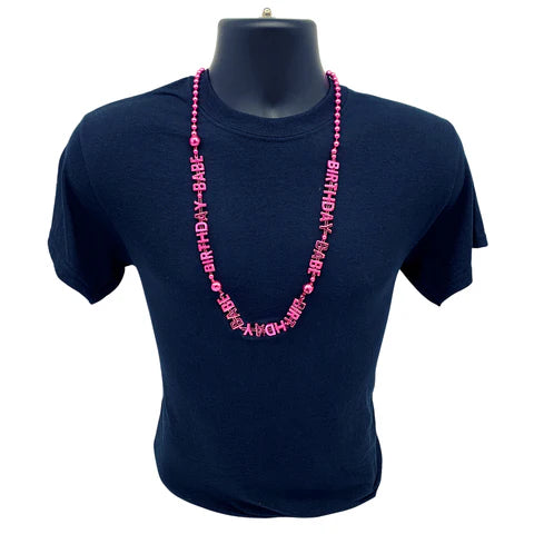Birthday Babe Bead 36 Inches Necklace - Metallic Light Pink
